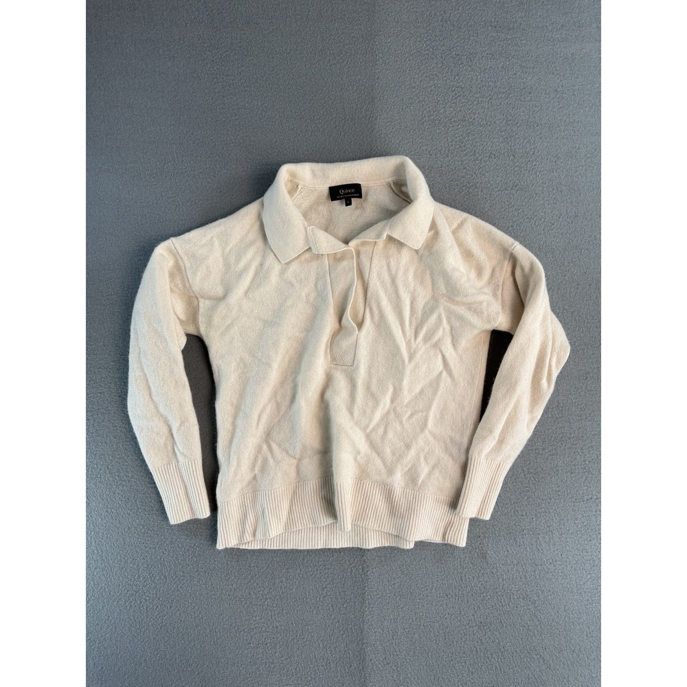 Quince Sweater Womens S White Cashmere Collared Knit Long Sleeve Pullover